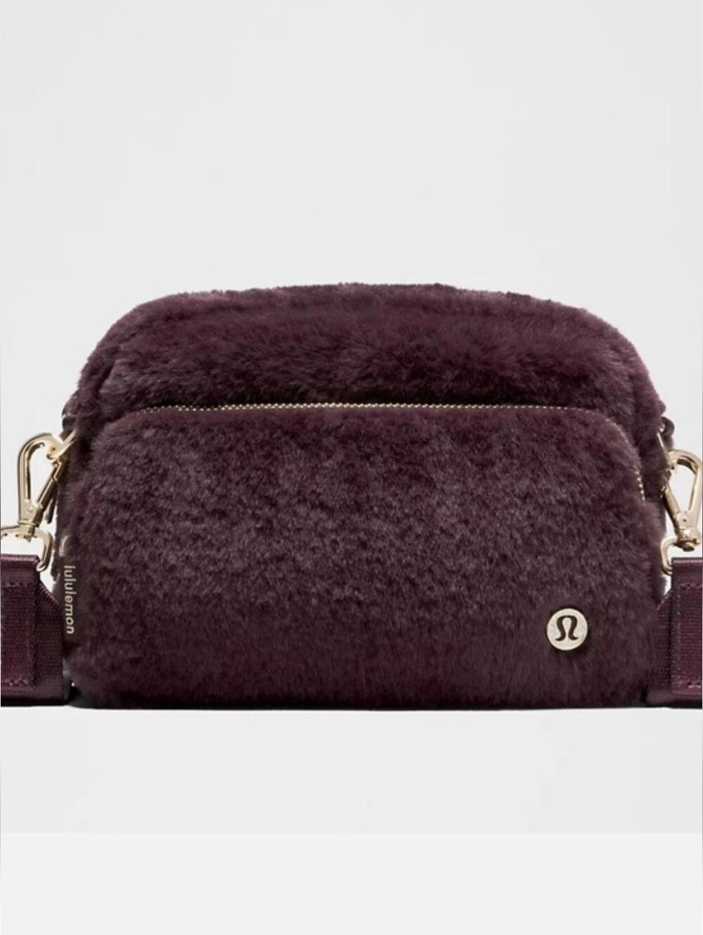 Lululemon Plush Fleece Large 2L Crossbody Bag Black Plum & Gold Metal Hardware